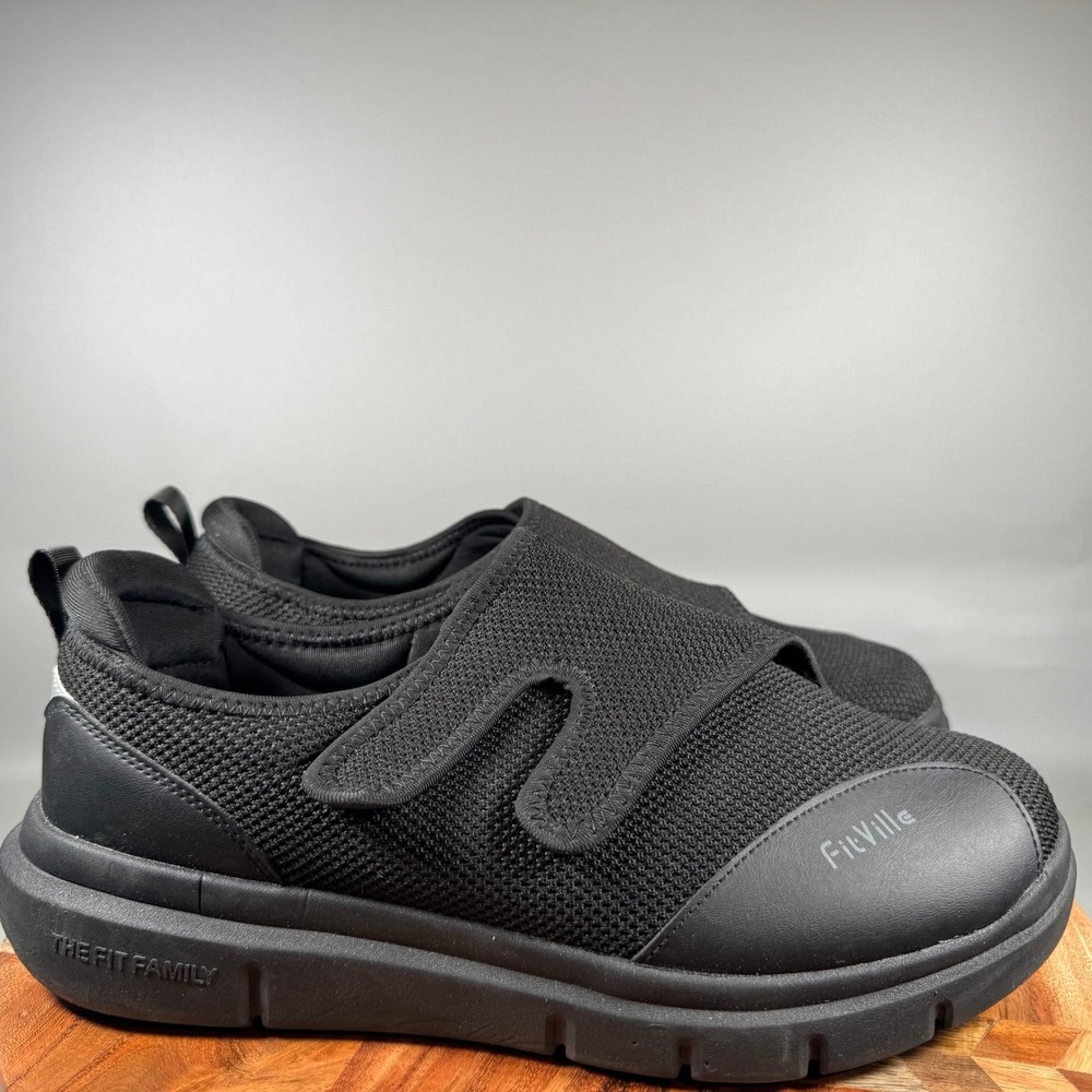 FitVille EasyTop Deluxe Mens 11EW Black Extra Wide Hook Loop Walking Shoes